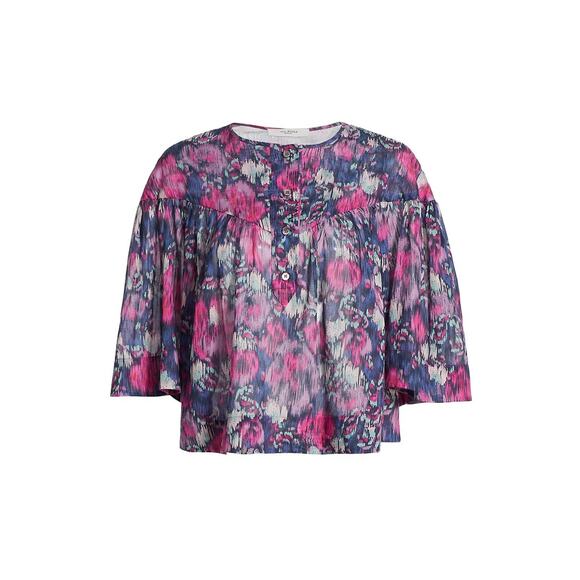 Isabel Marant �toile 'Miranda' Purple Floral Cropped Short Sleeve Top Size 36 - Picture 1 of 5